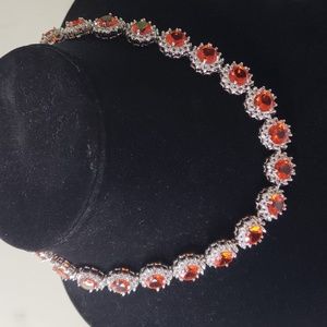 Silver and Orange Crystal Necklace